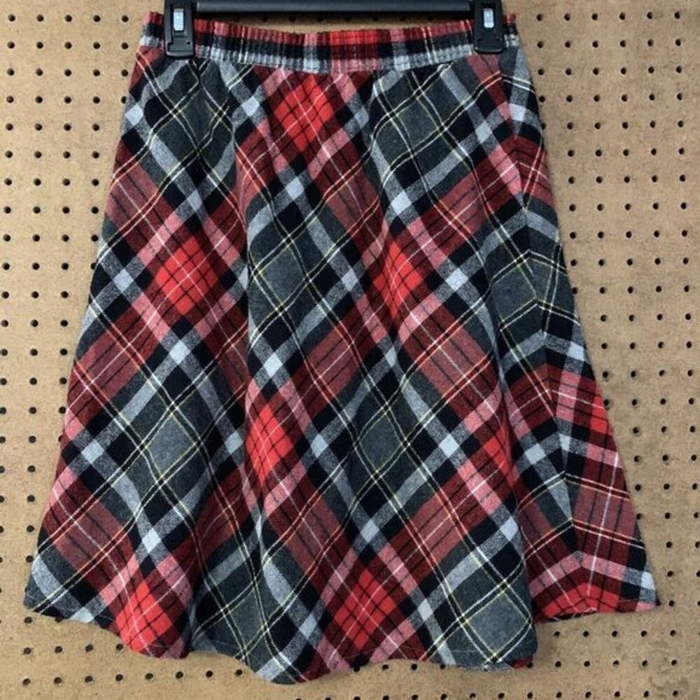 VTG Preppy Wool Skater Plaid Skirt Christmas Red Academia Eccobay Medium - Picture 3 of 6